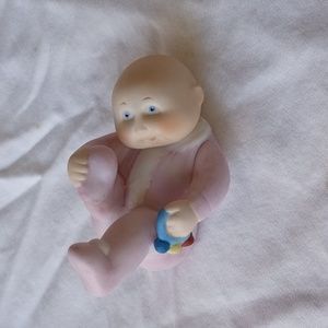 Cabbage Patch Kids Porcelain Figurine Baby Girl  with Rattle Pink  1984 Vintage
